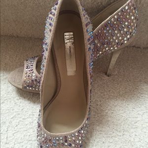 INC sparkle crystal peep toe heels